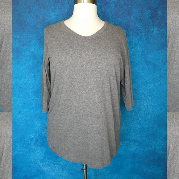 Woman Within Gray Three Quarter Sleeve Tee 22/24 - Picture 2 of 8